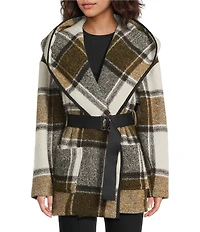 IRO Janiel Wool Alpaca Blend Plaid Shawl Collar Long Sleeve Wrap Jacket
