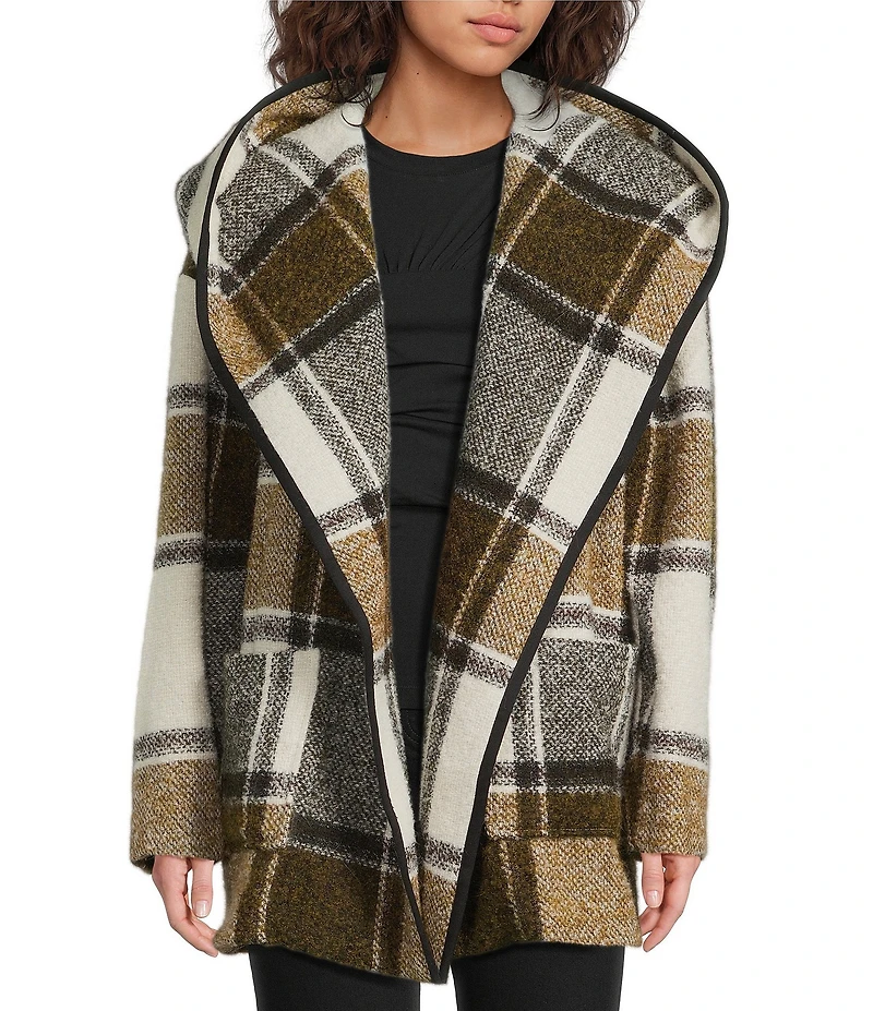 IRO Janiel Wool Alpaca Blend Plaid Shawl Collar Long Sleeve Wrap Jacket