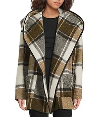 IRO Janiel Wool Alpaca Blend Plaid Shawl Collar Long Sleeve Wrap Jacket