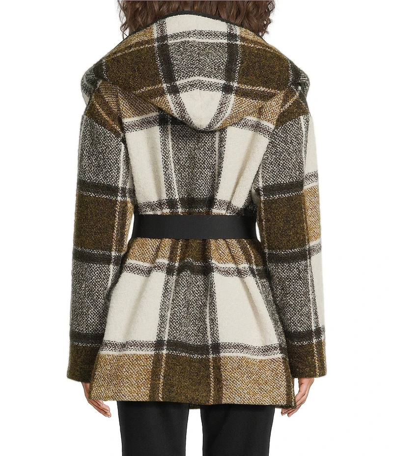 IRO Janiel Wool Alpaca Blend Plaid Shawl Collar Long Sleeve Wrap Jacket