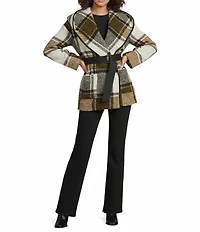 IRO Janiel Wool Alpaca Blend Plaid Shawl Collar Long Sleeve Wrap Jacket