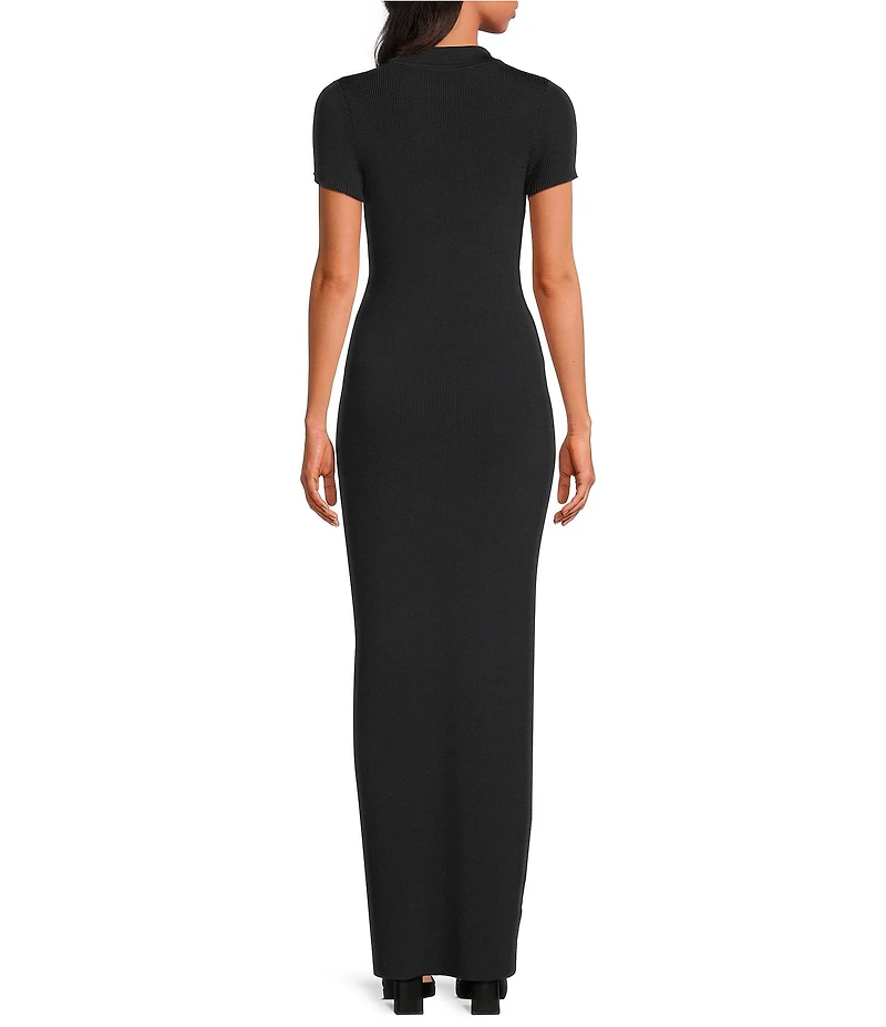 IRO Kamelia Ribbed Polo Knit Deep V-Neck Short Sleeve Maxi Dress