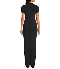 IRO Kamelia Ribbed Polo Knit Deep V-Neck Short Sleeve Maxi Dress