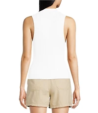 IRO Kenzie Ribbed Knit V-Neck Sleeveless Polo Top