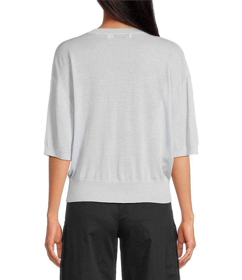 IRO Knit V-Neck Wool Blend Elbow Sleeve Sweater Top