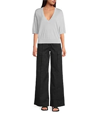 IRO Knit V-Neck Wool Blend Elbow Sleeve Sweater Top