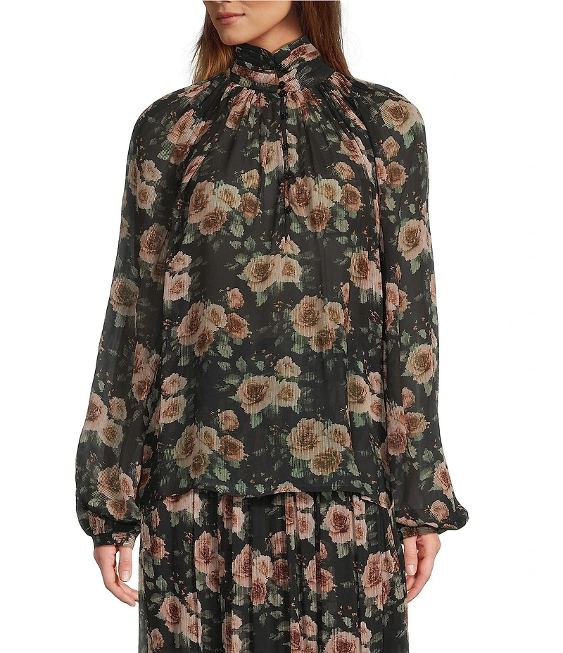 IRO Lazula Coordinating Floral High Tie Neck Long Sleeve Blouse