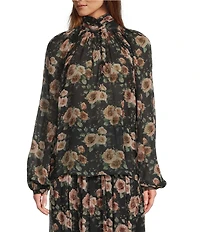 IRO Lazula Coordinating Floral High Tie Neck Long Sleeve Blouse