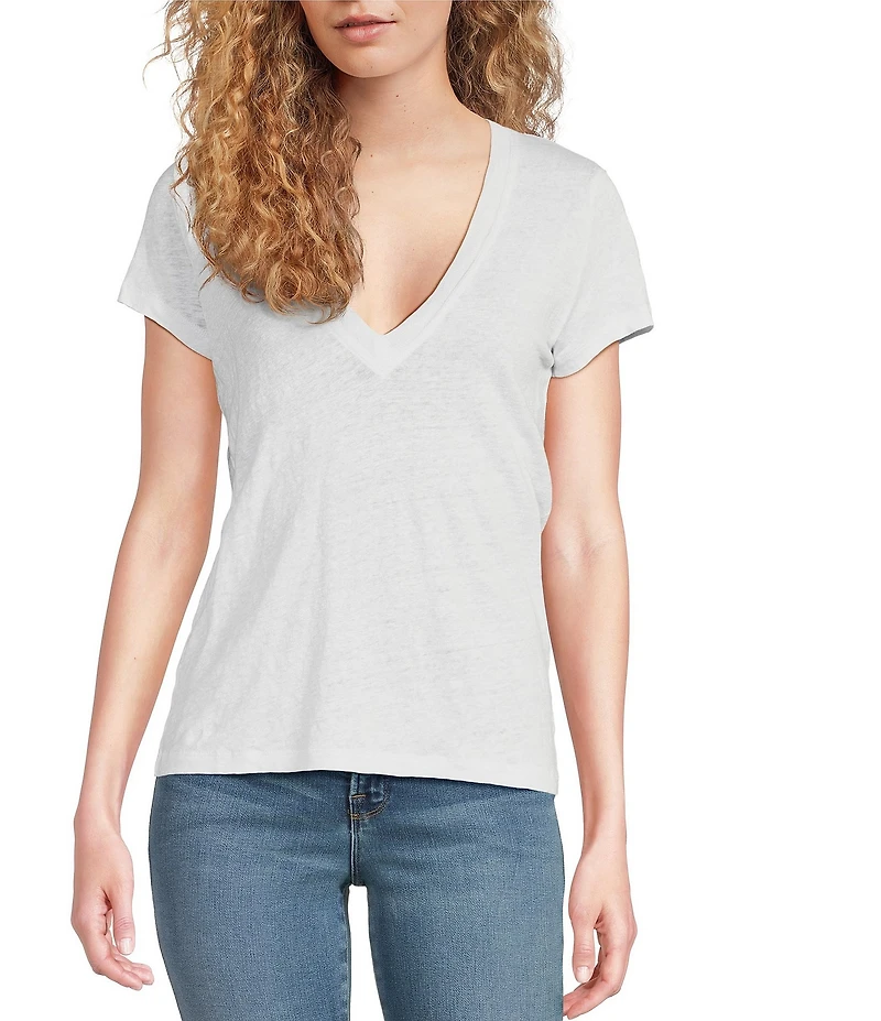 IRO Linen Knit V-Neck Short Sleeve Tee Shirt
