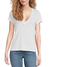 IRO Linen Knit V-Neck Short Sleeve Tee Shirt