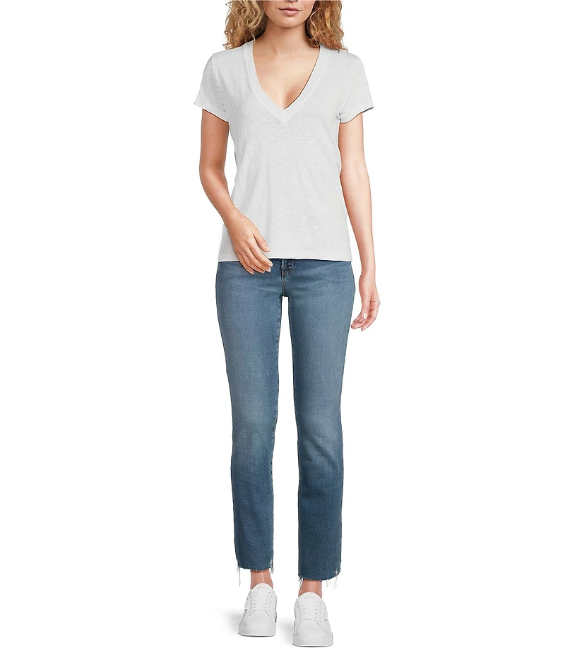 IRO Linen Knit V-Neck Short Sleeve Tee Shirt