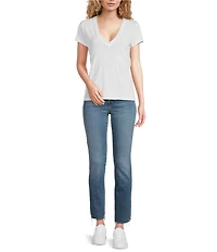 IRO Linen Knit V-Neck Short Sleeve Tee Shirt