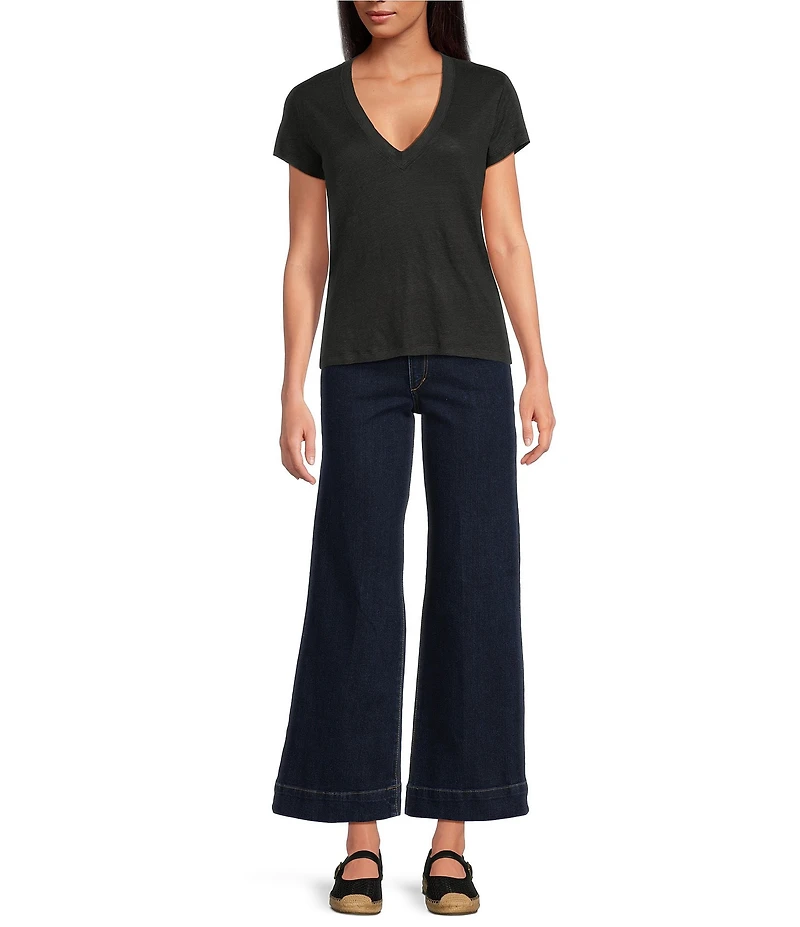 IRO Linen Knit V-Neck Short Sleeve Tee Shirt