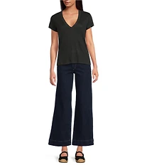 IRO Linen Knit V-Neck Short Sleeve Tee Shirt