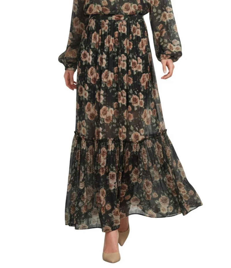 IRO Luano Coordinating Woven Floral Print Ruffle Maxi Skirt