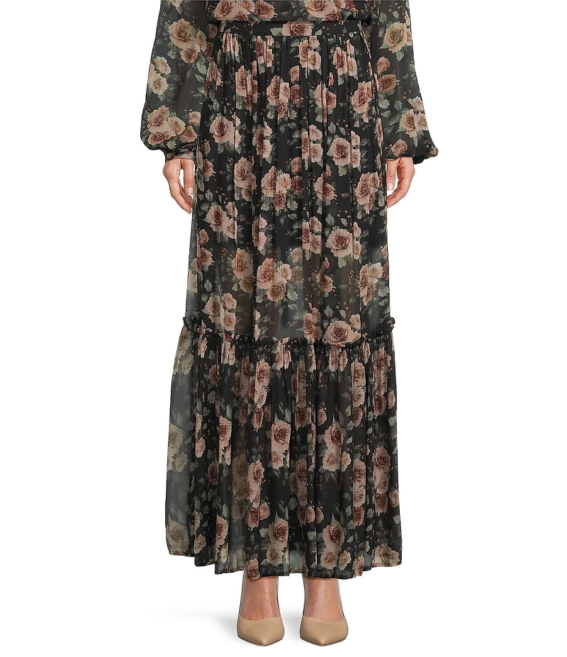 IRO Luano Coordinating Woven Floral Print Ruffle Maxi Skirt