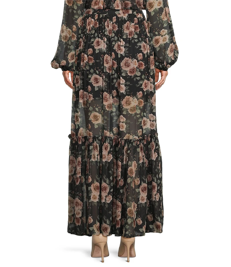 IRO Luano Coordinating Woven Floral Print Ruffle Maxi Skirt
