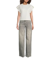 IRO Mahani Knit Crew Neck Short Flutter Dolman Sleeve Top