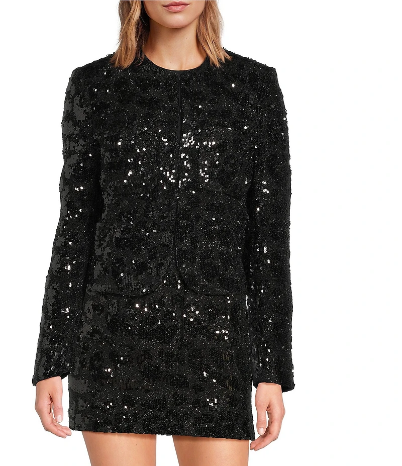 IRO Olinne Sequin Round Neck Bracelet Sleeve Jacket
