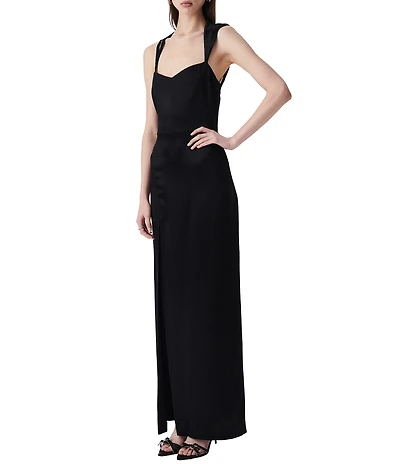 IRO Ruina Woven Sweetheart Neck Sleeveless Asymetrical Shoulder Side Slit Dress