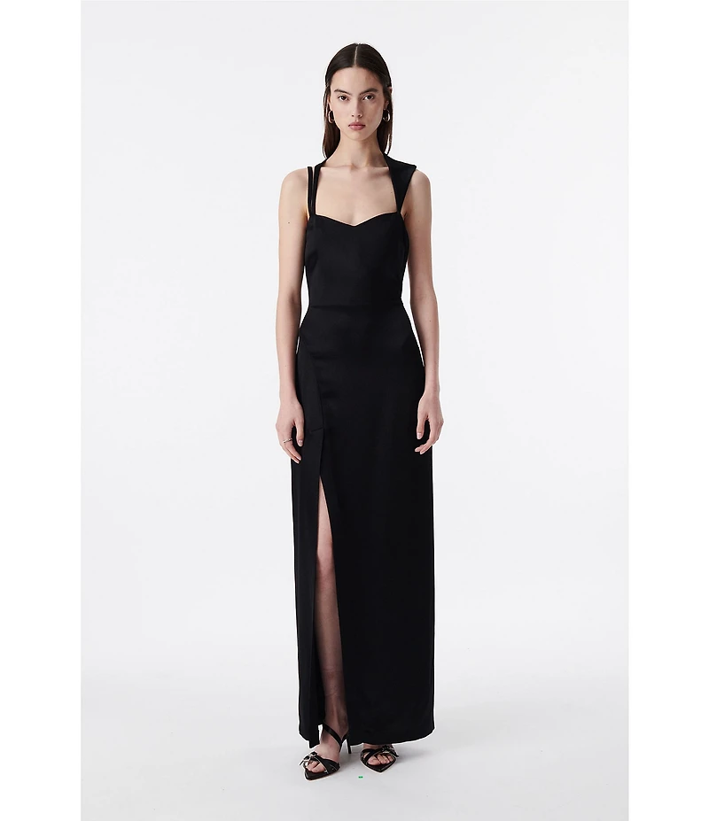 IRO Ruina Woven Sweetheart Neck Sleeveless Asymetrical Shoulder Side Slit Dress