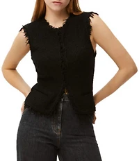 IRO Shanny Woven Tweed Round Neck Sleeveless Fringe Vest