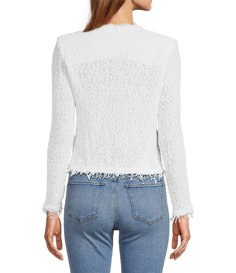 IRO Shavani Boucle Knit Fringed Edge Trim Long Sleeve Open-Front Jacket