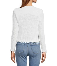 IRO Shavani Boucle Knit Fringed Edge Trim Long Sleeve Open-Front Jacket