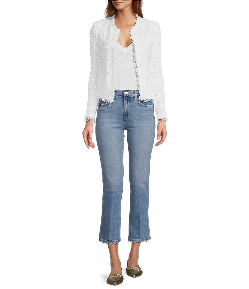 IRO Shavani Boucle Knit Fringed Edge Trim Long Sleeve Open-Front Jacket