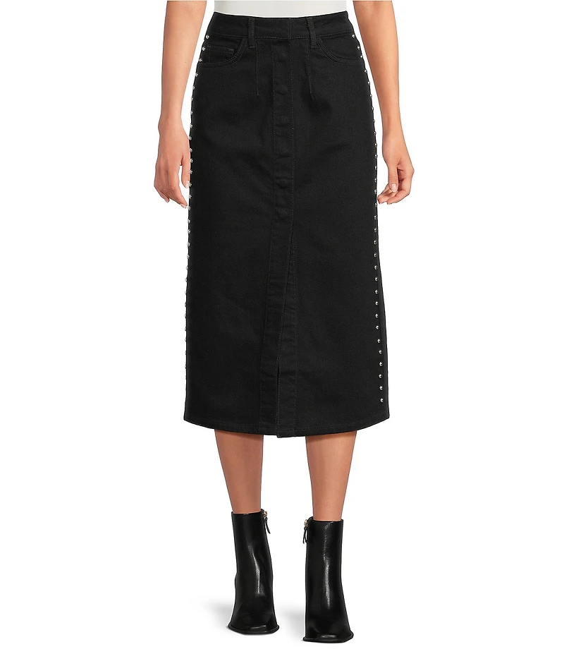 IRO Thania Denim Side Studed High Rise Midi Pencil Skirt