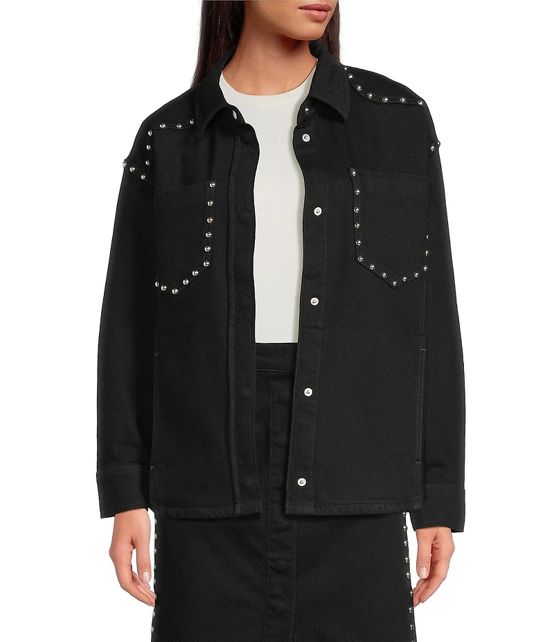 IRO Thomas Denim Point Collar Long Sleeve Studded Jacket