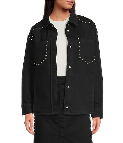 IRO Thomas Denim Point Collar Long Sleeve Studded Jacket
