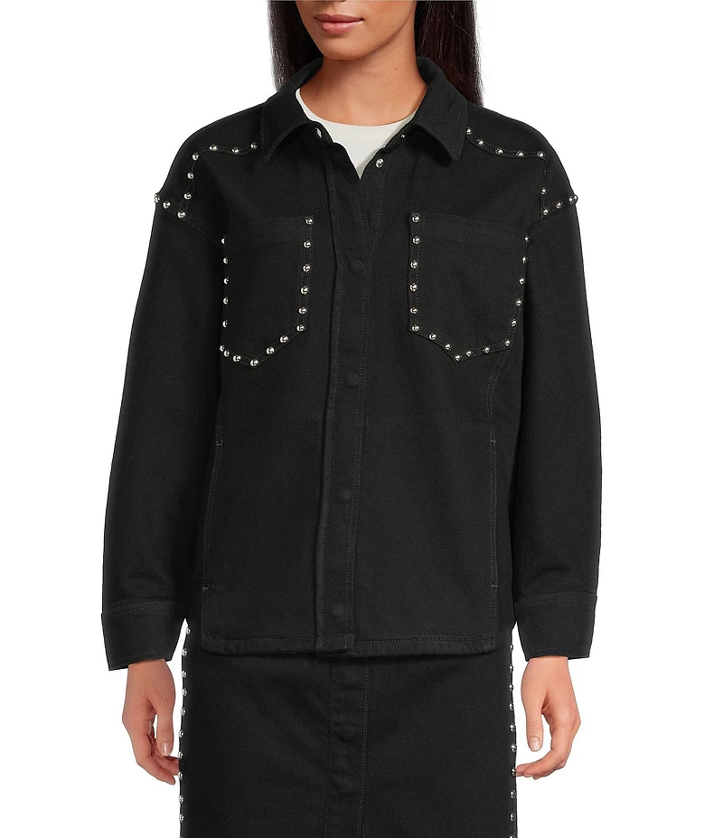 IRO Thomas Denim Point Collar Long Sleeve Studded Jacket