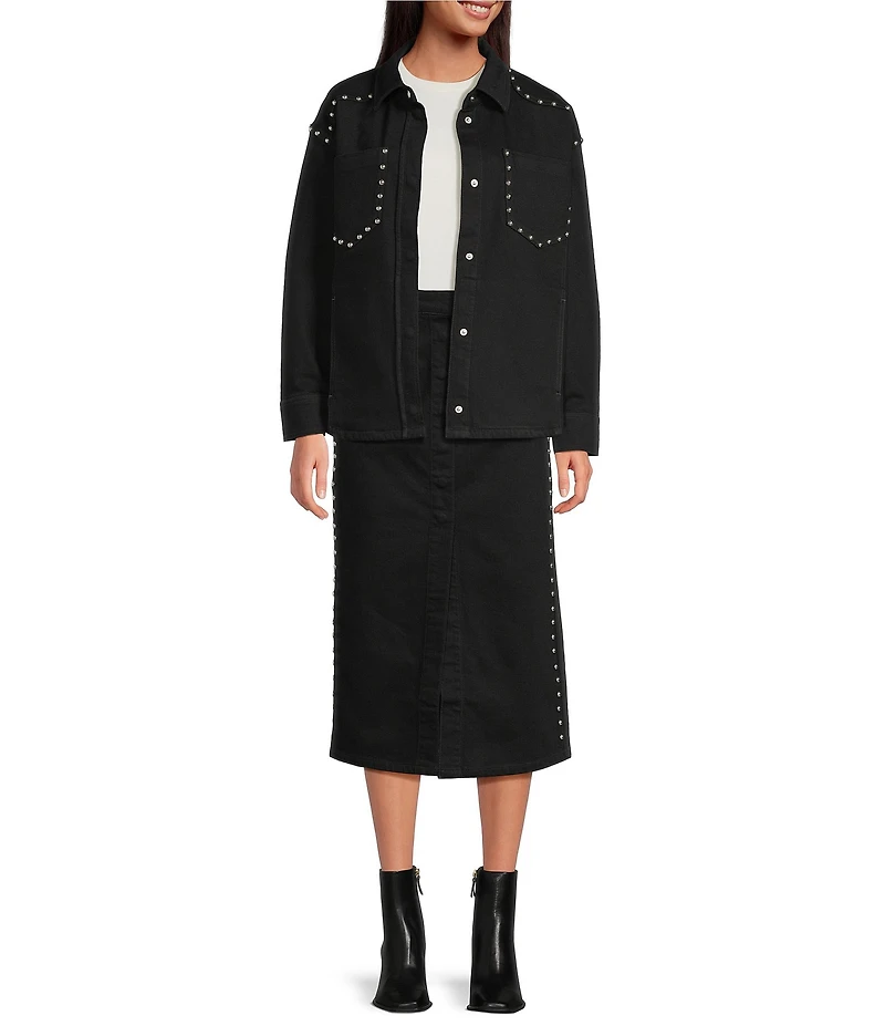 IRO Thomas Denim Point Collar Long Sleeve Studded Jacket