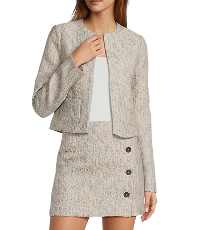 IRO Tweed Round Neck Long Sleeve Cropped Jacket
