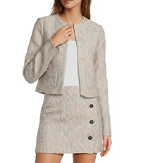 IRO Tweed Round Neck Long Sleeve Cropped Jacket