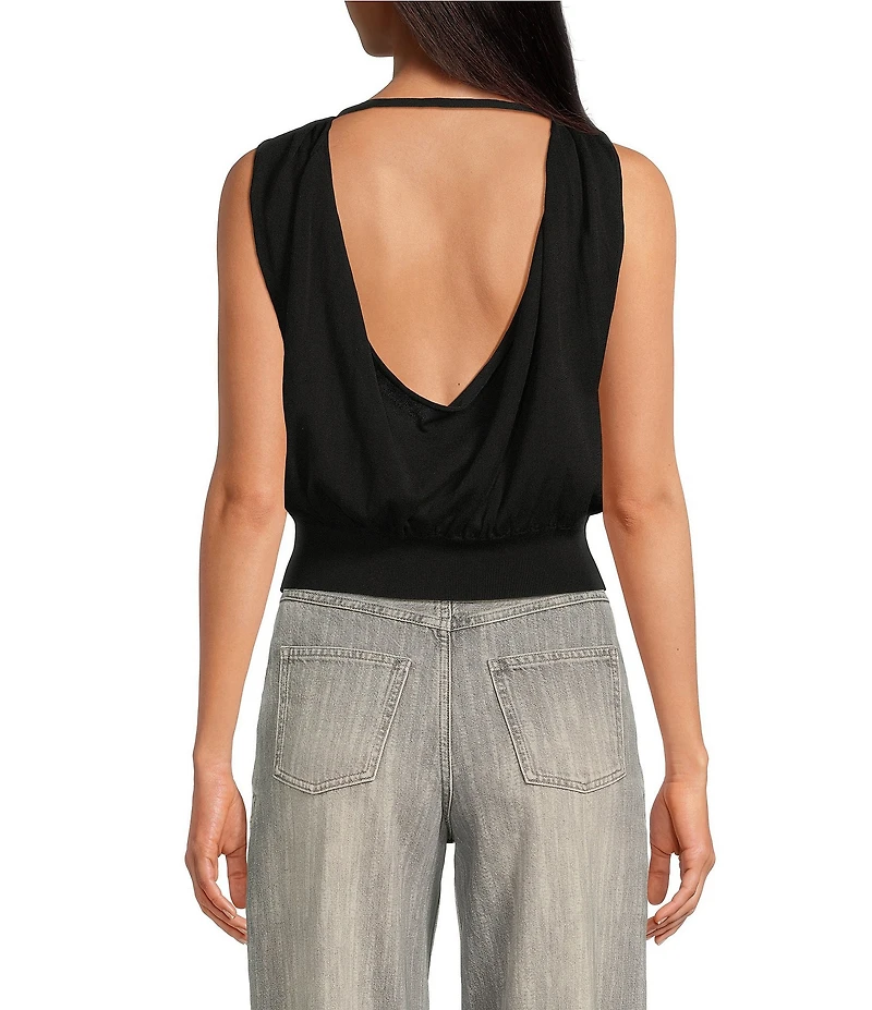IRO Ulzie Knit Boat Neck Sleeveless Cowl Back Sheer Panel Top