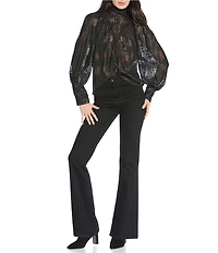 IRO Varleta Metallic Sheer Lurex High Neck Long Blouson Sleeve Blouse