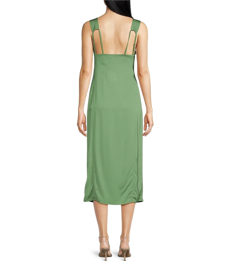 IRO Woven Satin V-Neck Sleeveless Midi Dress