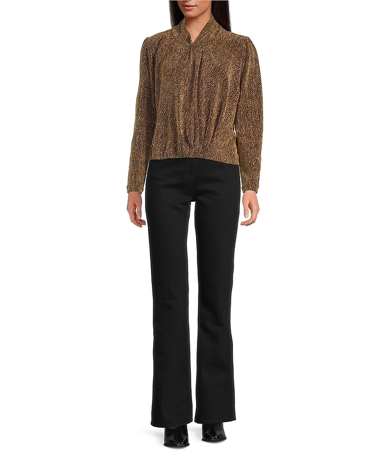 IRO Ysane Metallic High Collar Long Sleeve Twist Front Blouse