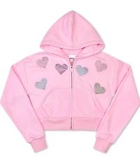 Iscream Big Girls Long Sleeve Sparkling Heart Cropped Ruffle Zip Up Sweatshirt
