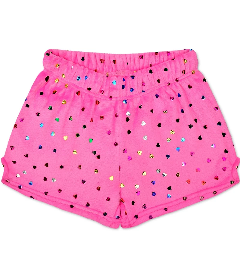 Iscream Girls Bright Pink Foil Heart Plush Shorts