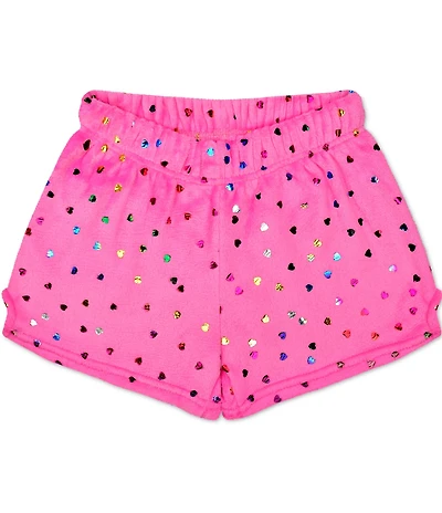 Iscream Girls Bright Pink Foil Heart Plush Shorts