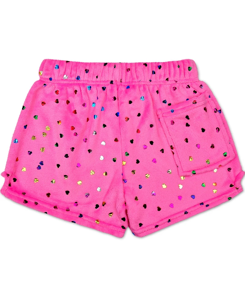 Iscream Girls Bright Pink Foil Heart Plush Shorts