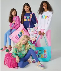 Iscream Little/Big Girls Happy Vibes Graphic Long Sleeve Crew Neck Sweatshirt