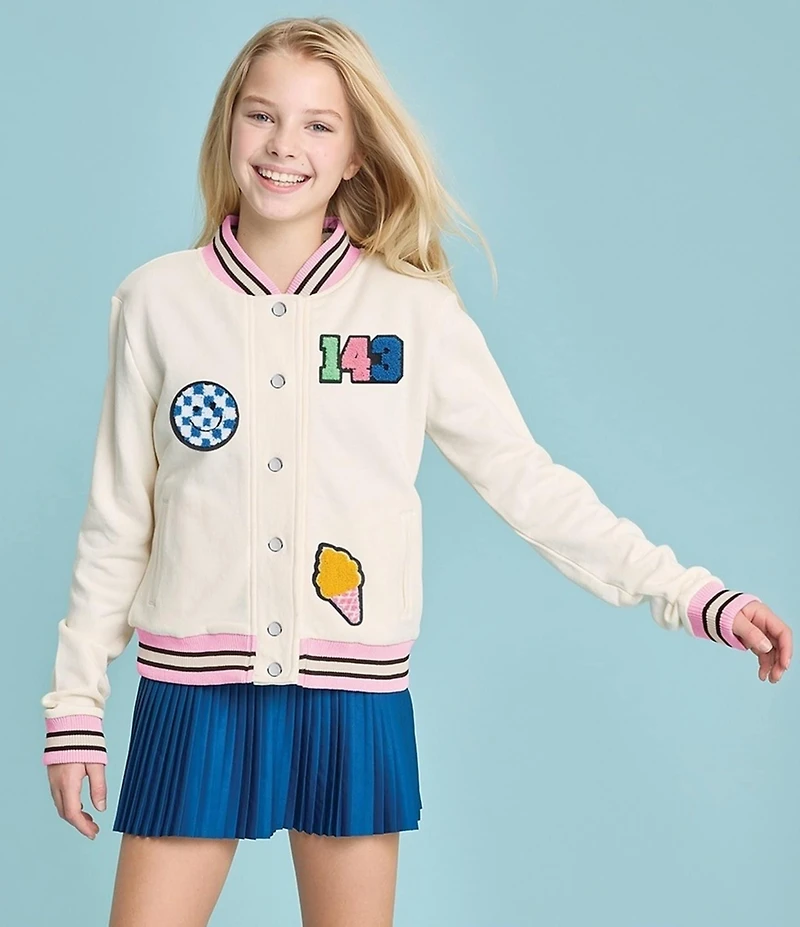 Iscream Little/Big Girls Long Sleeve Smile Squad Chenille-Patch Jacket