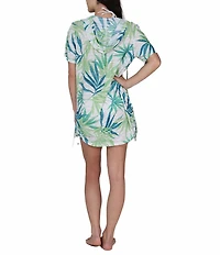 J Valdi Antigua Wave Tropical Mesh Short Sleeve Zip Front Hoodie Swim Cover-Up