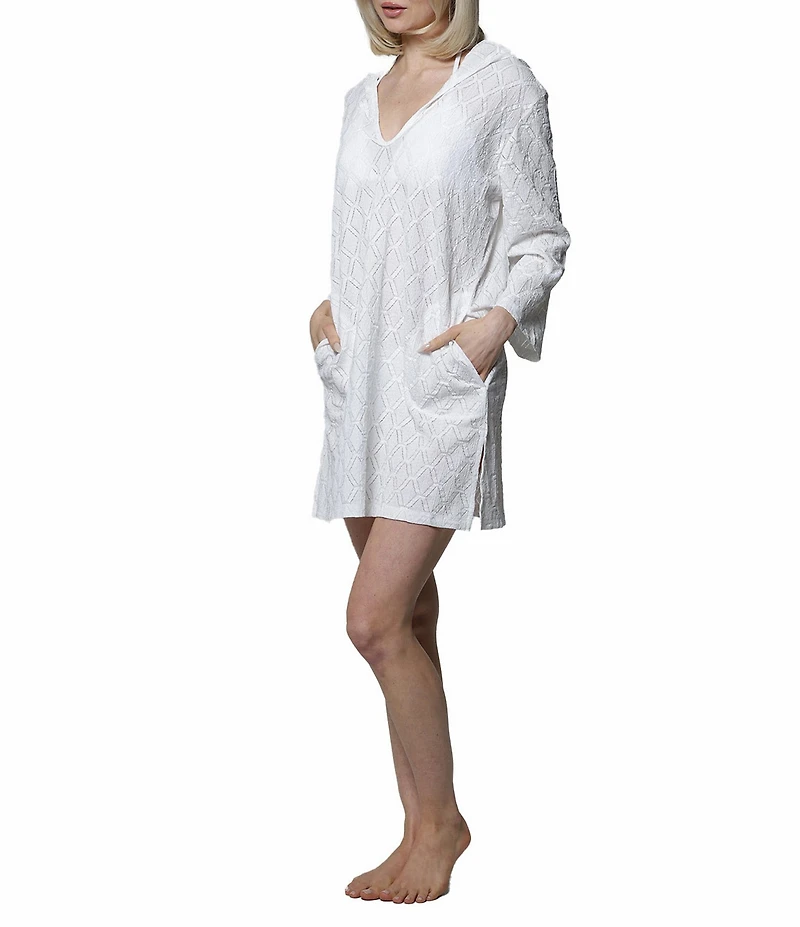 J Valdi Athena Jacquard Knit Hooded Swim Cover-Up