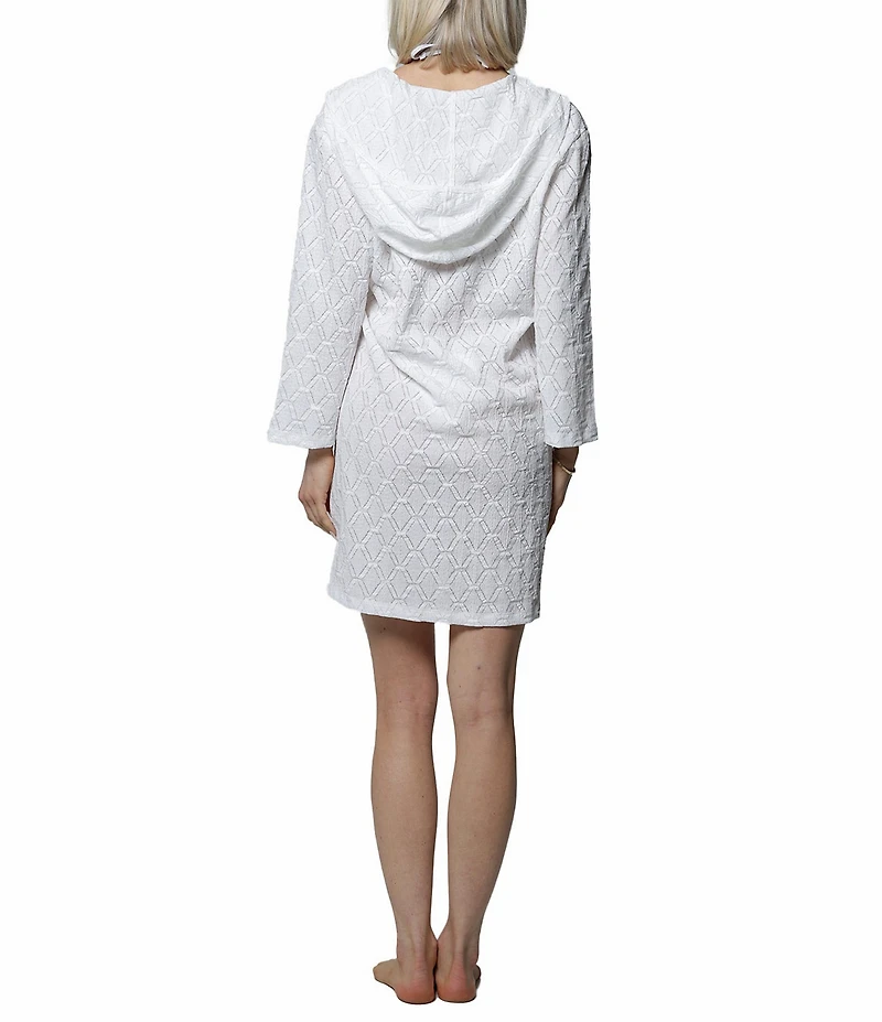 J Valdi Athena Jacquard Knit Hooded Swim Cover-Up