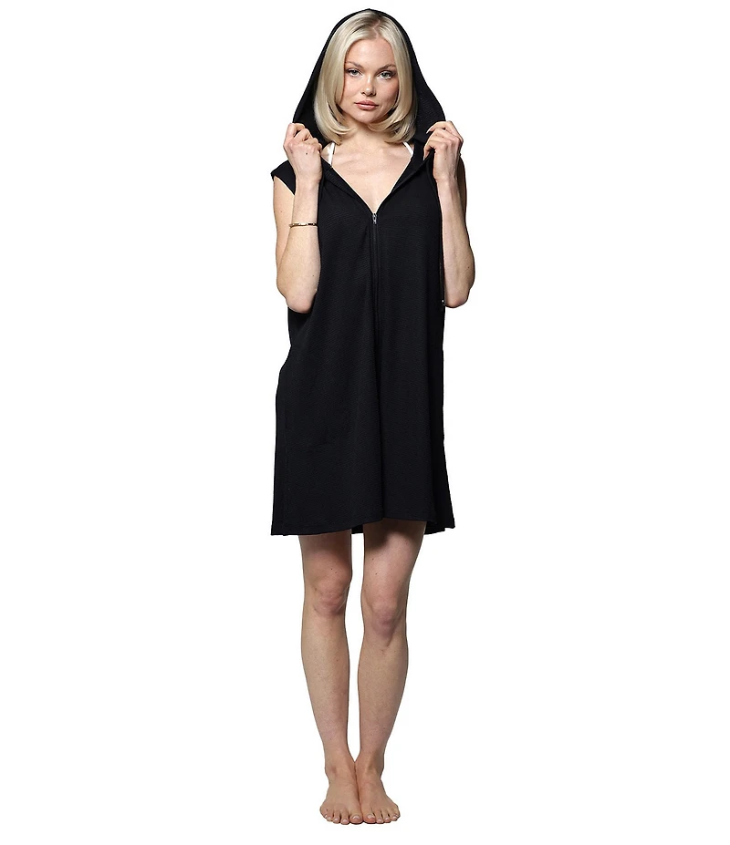 J Valdi Bondi Sleeveless Zip Front Hoodie Swim Cover-Up